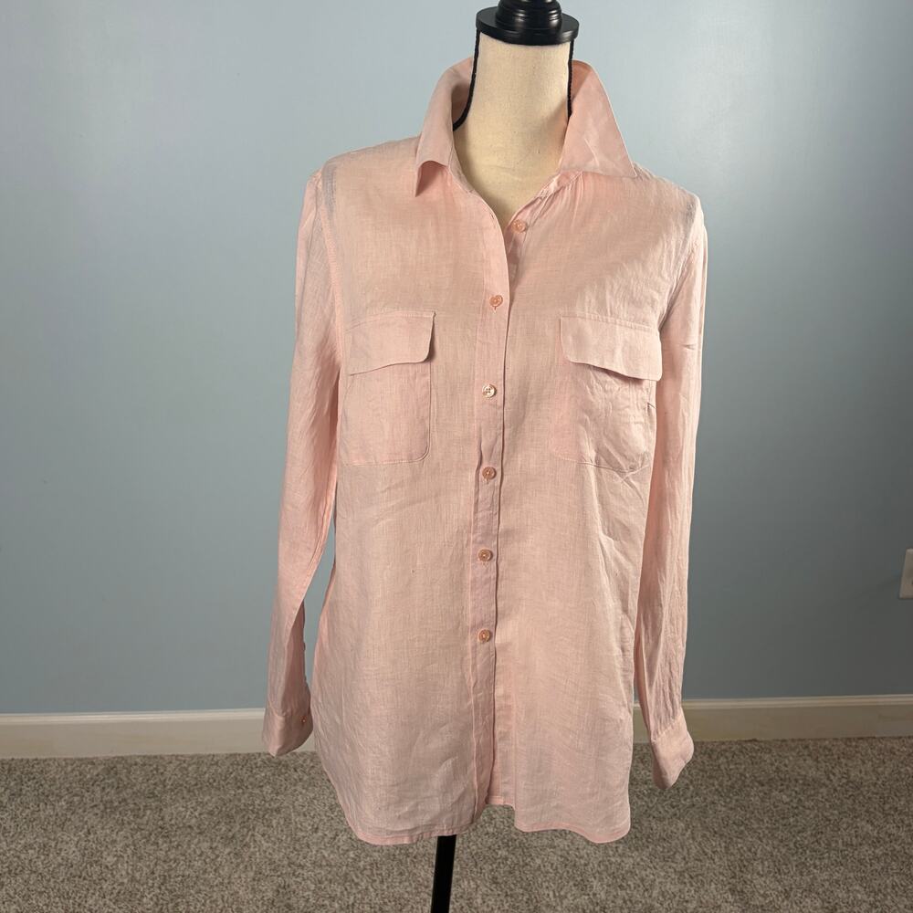 Pink 100% Linen button down Shirt GoSilk Women's Oversized coastal grandma
